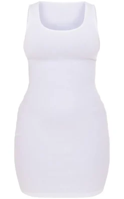White Rib Scoop Neck Strappy Bodycon Dress