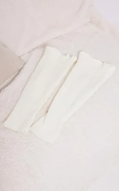 White Ribbed Flared Leg Warmers