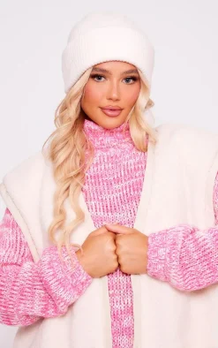 White Ribbed Knit Beanie