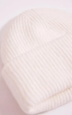 White Ribbed Knit Beanie