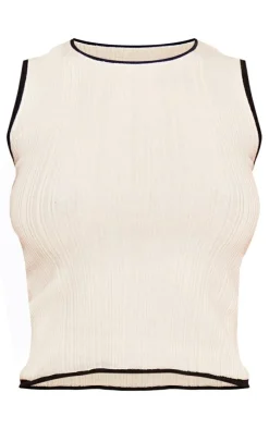 White Ribbed Knit Constrast Hem Crop Top