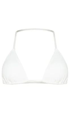White Ribbed Padded Triangle Bikini Top