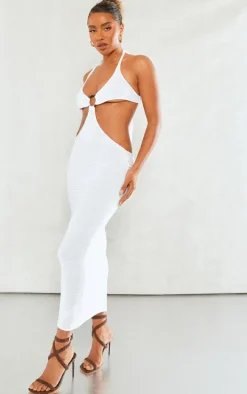 White Ring Detail Knitted Maxi Dress