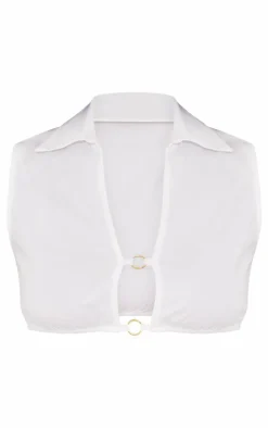 White Ring Detail Poplin Crop Top