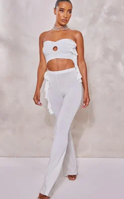 White Rose Applique Slinky Ruched Bandeau Top