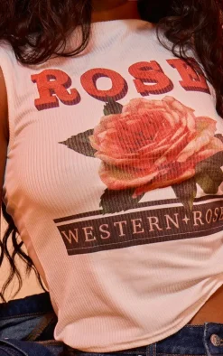White Rose Graphic Vest Top
