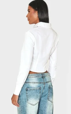 White Ruched Buckle Asymmetric Shirt
