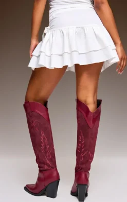 White Ruched Frill Detail Mini Skirt