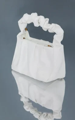 White Ruched Handle Small Grab Bag