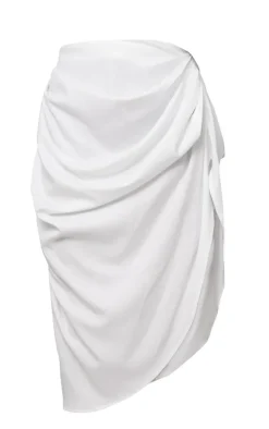 White Ruched Side Midi Skirt