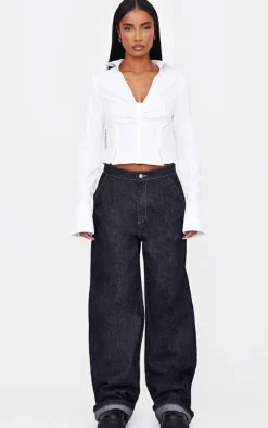 White Ruching Detail Shirt