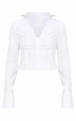White Ruching Detail Shirt