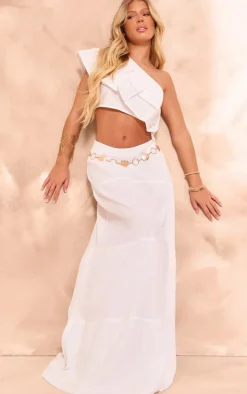 White Ruffle One Shoulder Crop