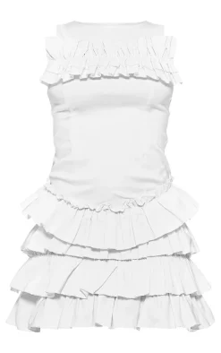 White Ruffle Tiered Shift Dress