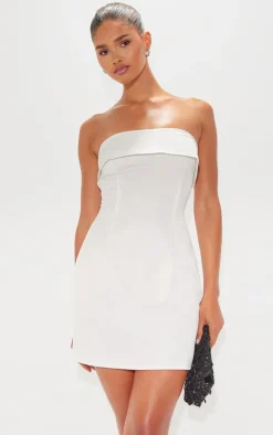 White Satin Bandeau Fold Over Shift Dress
