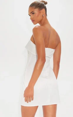 White Satin Bandeau Fold Over Shift Dress