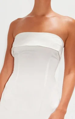 White Satin Bandeau Fold Over Shift Dress