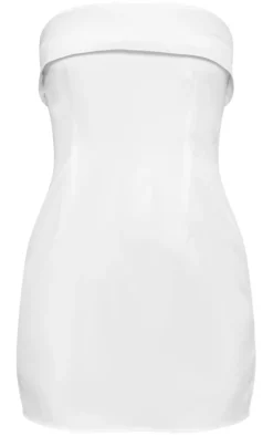White Satin Bandeau Fold Over Shift Dress