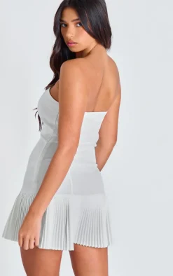 White Satin Bandeau Pleated Shift Dress