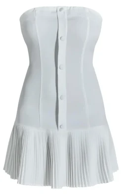 White Satin Bandeau Pleated Shift Dress