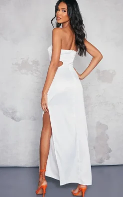 White Satin Bandeau Side Cut Out Maxi Dress