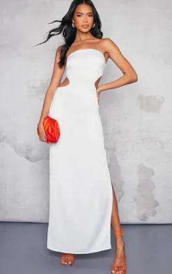 White Satin Bandeau Side Cut Out Maxi Dress
