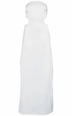 White Satin Bandeau Side Cut Out Maxi Dress