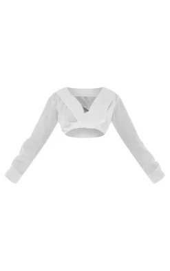 White Satin Bardot Twist Front Crop Blouse