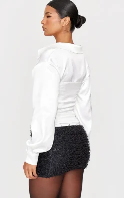 White Satin Corset Detail Shirt