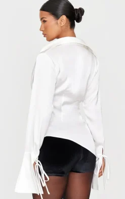 White Satin Cowl Neck Asymmetric Shirt