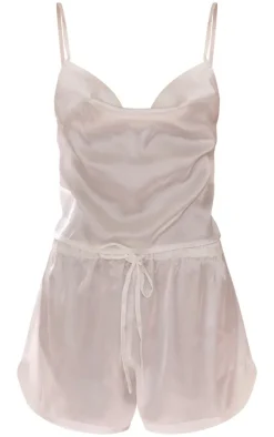 White Satin Cowl Neck Cami And Short PJ Set