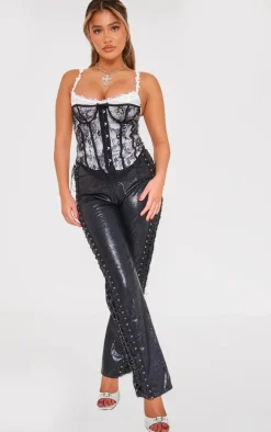 White Satin Floral Trim Lace Overlay Corset