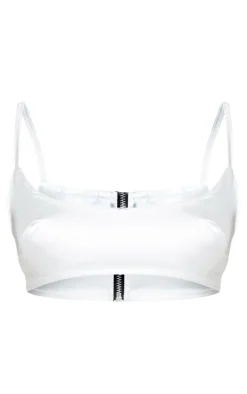 White Satin Scoop Neck Crop Top
