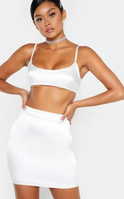 White Satin Scoop Neck Crop Top