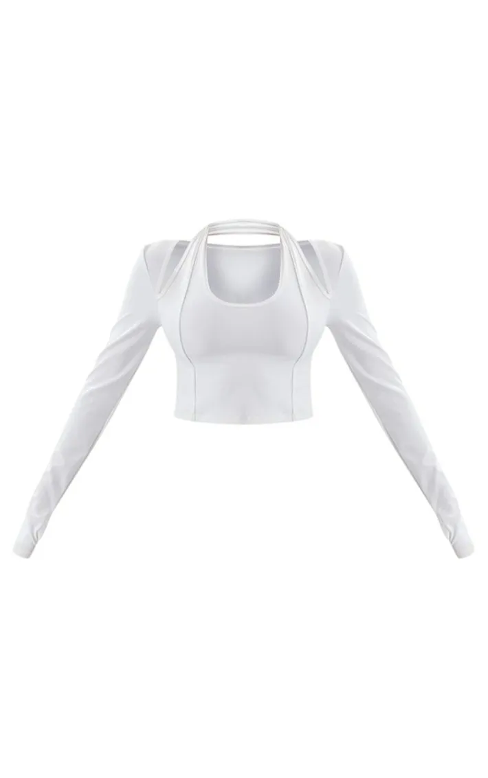White Sculpt Cut Out Padded Gym Crop Top