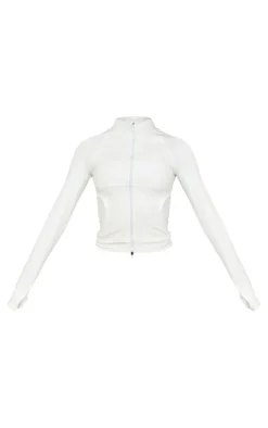 White Sculpt Pocket Front Double Zip Up Jacket