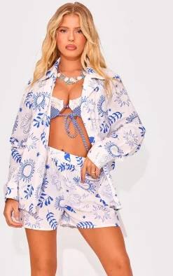 White Sea Print Beach Shorts