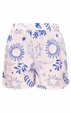 White Sea Print Beach Shorts
