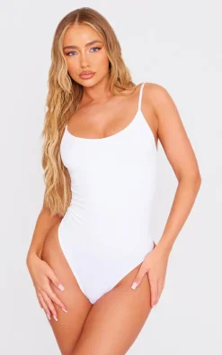White Seamless Rib Lingerie Bodysuit