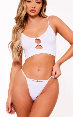 White Seamless Rib Tanga O Ring Detail Thong