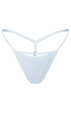 White Seamless Rib Tanga O Ring Detail Thong