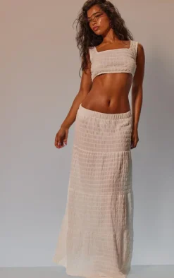 White Seersucker Texture Square Neck Crop Top