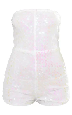 White Sequin Bandeau Romper