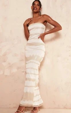 White Sequin Bandeau Stripe Detail Midaxi Dress
