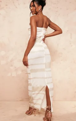 White Sequin Bandeau Stripe Detail Midaxi Dress