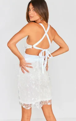 White Sequin Halter Bodycon Dress