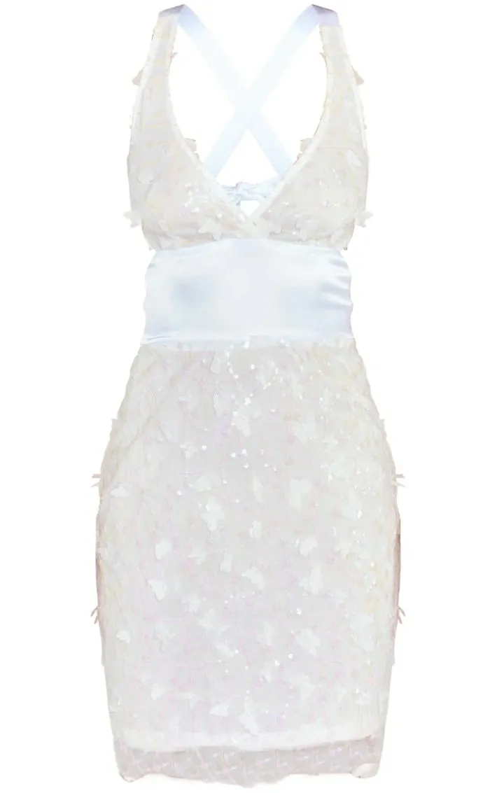 White Sequin Halter Bodycon Dress