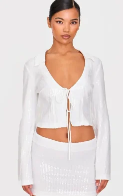 White Sequin Mini Skirt