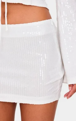 White Sequin Mini Skirt