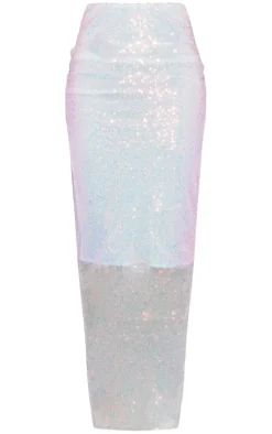 White Sequin Split Back Detail Midaxi Skirt